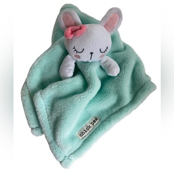 Chick Pea White Bunny Rabbit Mint Green Lovey Blanket 14" Plush 2018 - Picture 1 of 10